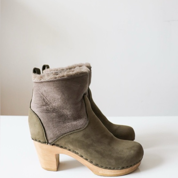 No. 6 SVEN Clog Boot Shearling Pull On Booties High Heel Suede Leather - Picture 1 of 4